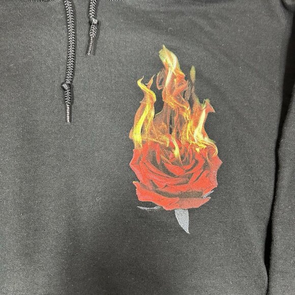 Gildan Men Heavy Blend Black TRIANGLE ROSE FLAME PRINT HOODIE Fleece Pocket Sz M - Picture 2 of 5